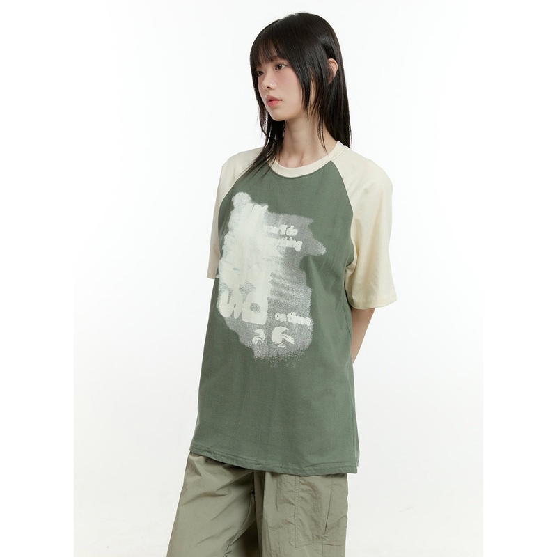 Cotton Graphic Raglan T-Shirt CG402