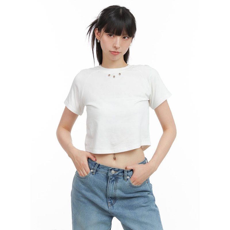 Crop Raglan Sleeve Cotton T-Shirt CG408