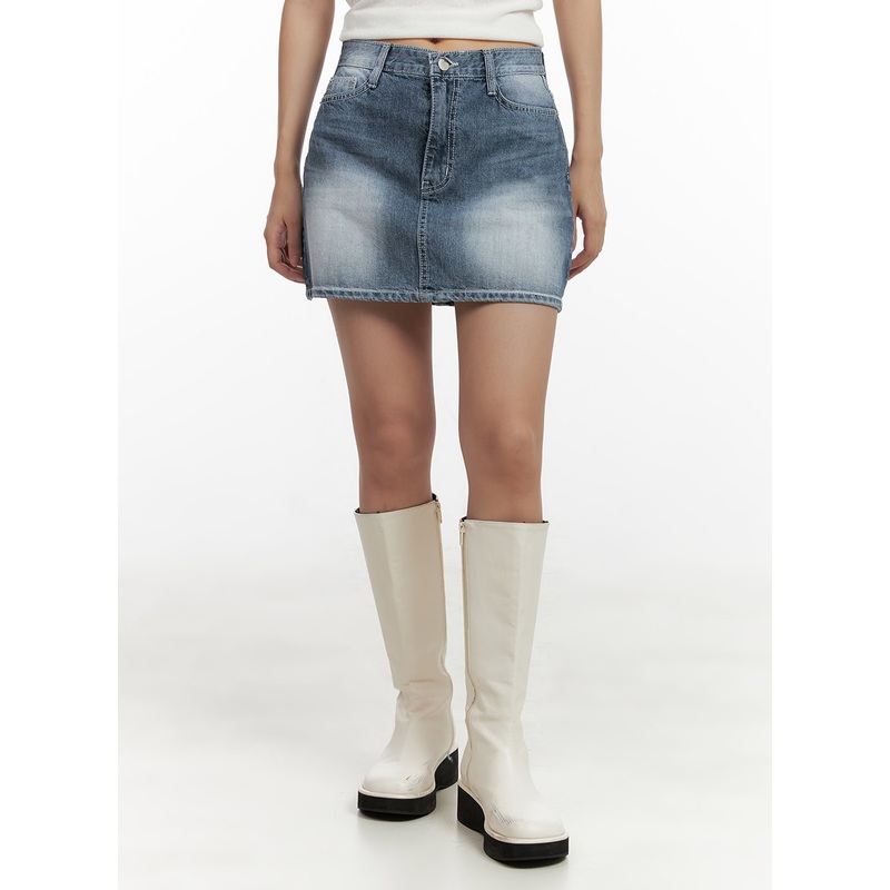 Denim Washed Mini Skirt CL431|Blue|1XS|S|M|L