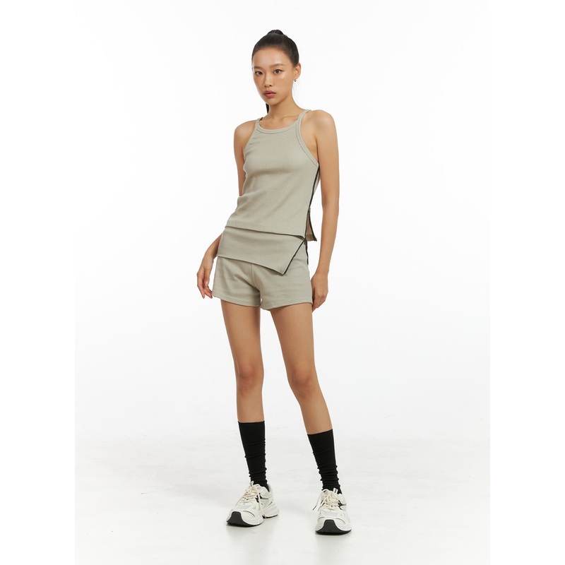 Folded Side Zip Shorts IG405|Light beige|Green|Dark gray|S/M