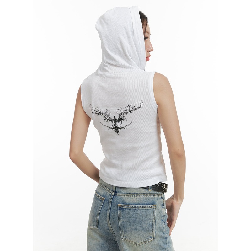 Graphic Cotton Hooded Crop Top OG406
