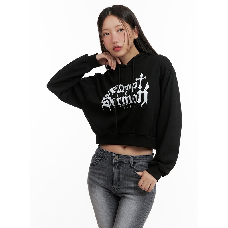 Graphic Cropped Sweat Hoodie CL431