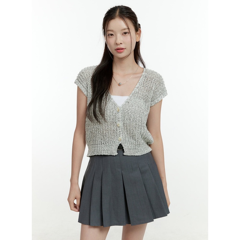 Knitted V-Neck Short Sleeve Cardigan OL430