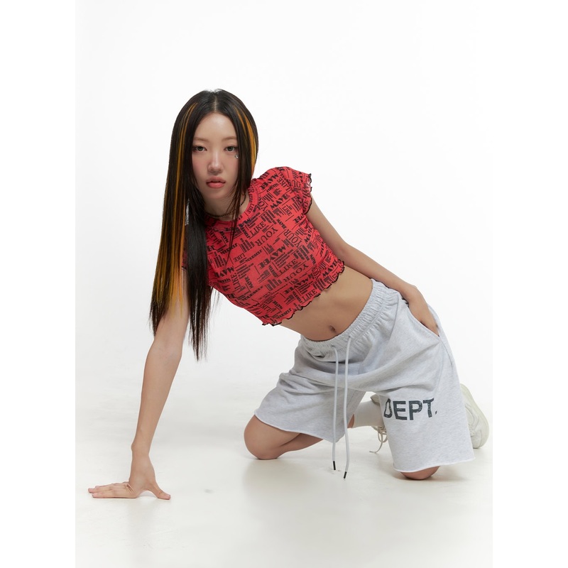 Lettering Love Crop Top OG406|Red|Black|S/M