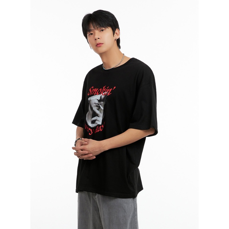 Men’s Cotton Graphic Oversize T-Shirt (Black) IG402