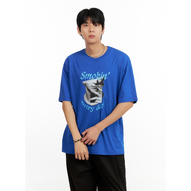 Men’s Cotton Graphic Oversize T-Shirt (Blue) IG402