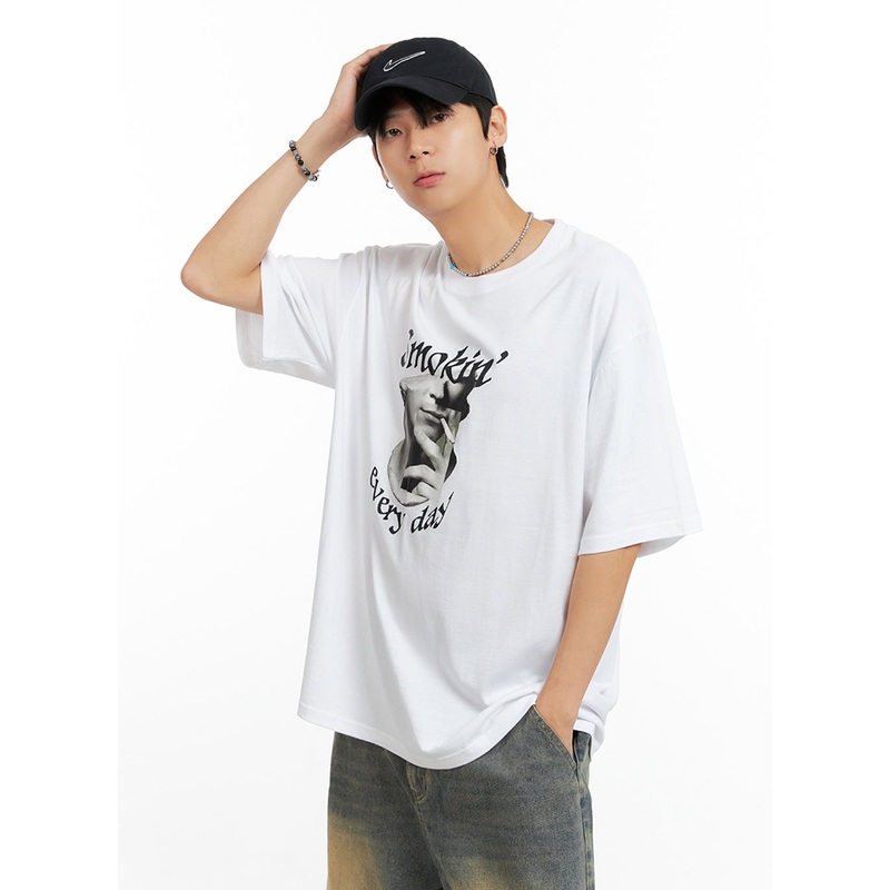 Men’s Cotton Graphic Oversize T-Shirt (White) IG402