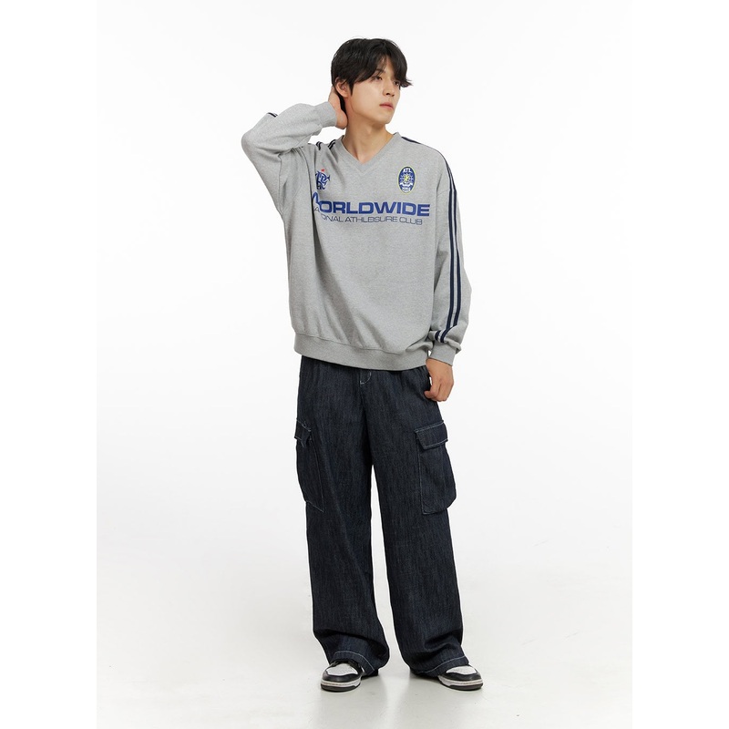 Men’s Graphic V-Neck Sweatshirt (Gray) IG409