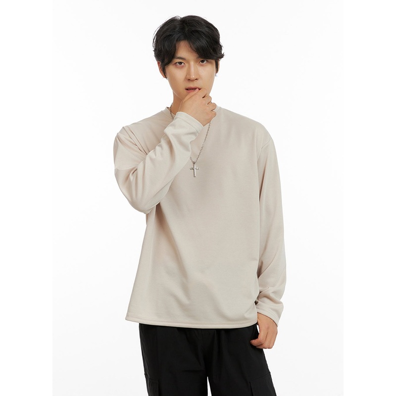 Men’s Loose Round Neck Long Sleeve (Beige) IG409