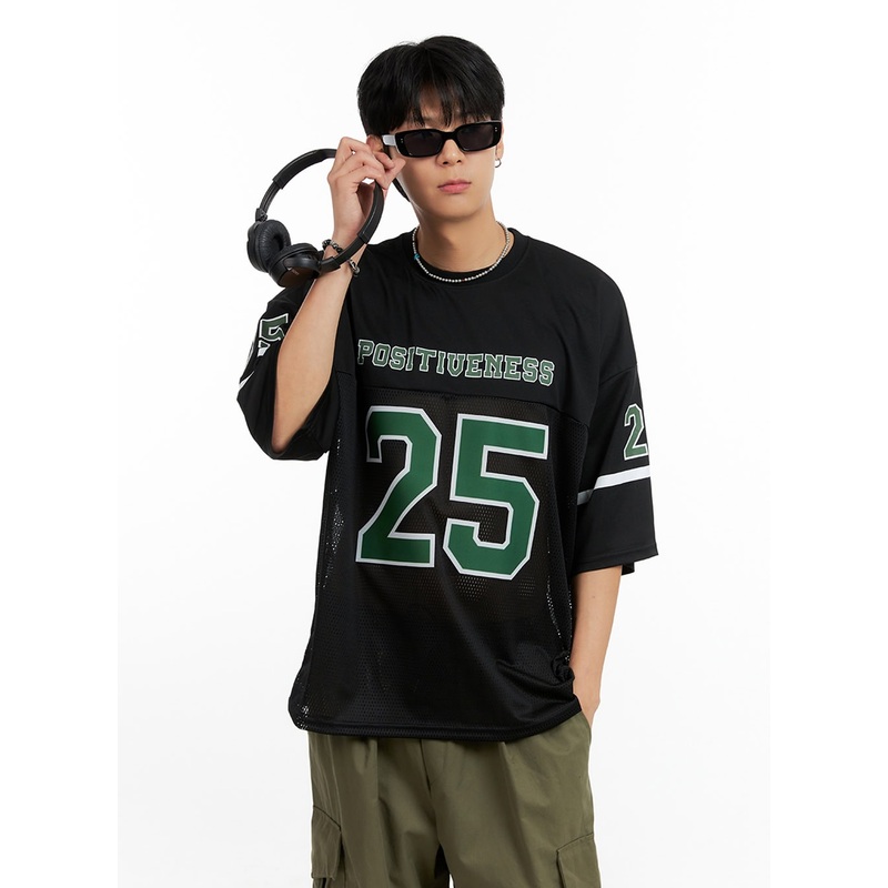 Men’s Mesh Lettering Oversize T-Shirt IG402
