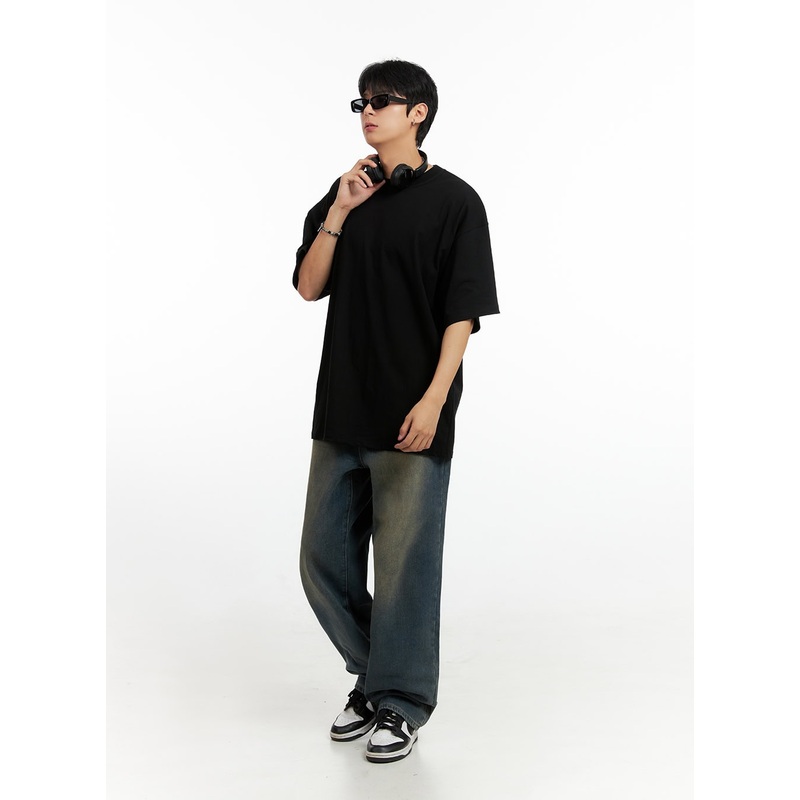 Men’s Vintage Washed Loose Fit Jeans (Dark Blue) IG402