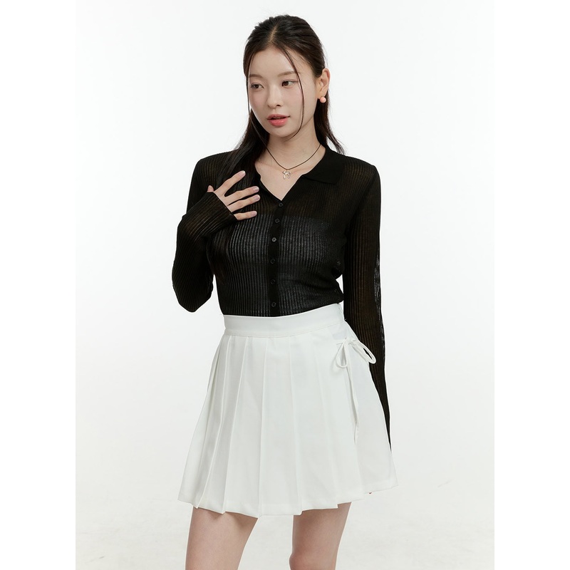 Sheer Ribbed Buttoned Cardigan OL430