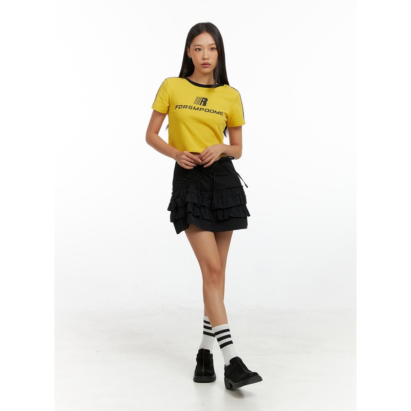 Shirred Ribbon Frill Mini Skirt IG405