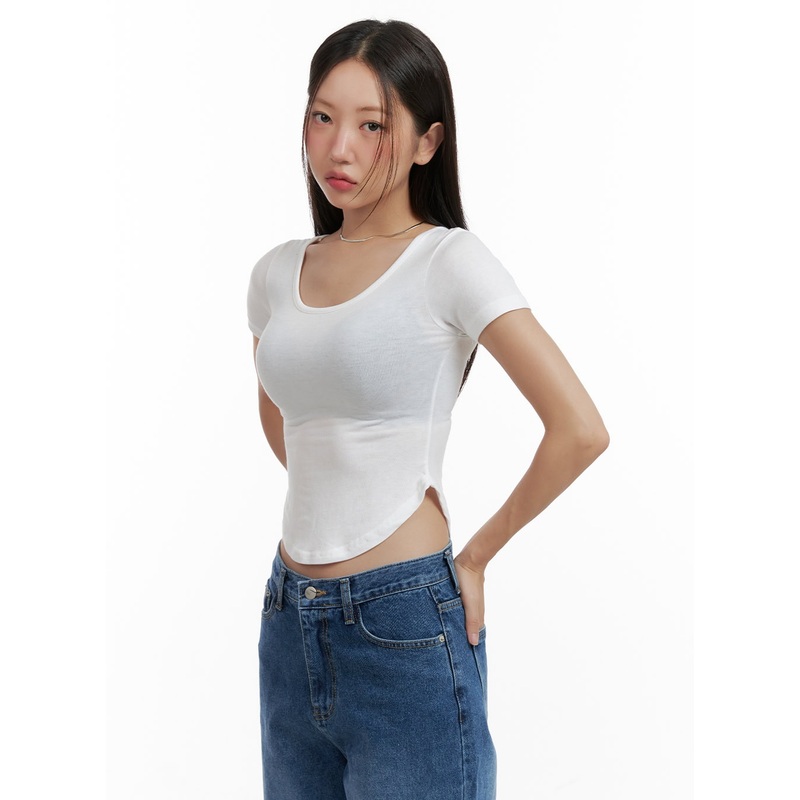 Slim U-Neck Crop Top CL431|White|Gray|Dark green|Black|Dark blue|S/M