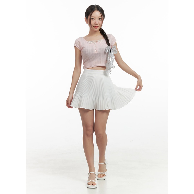 Solid Flare Banded Mini Skirt OG407