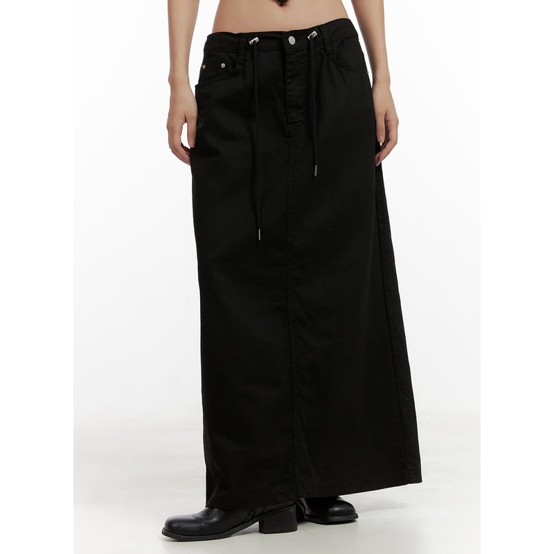 String Waist Maxi Skirt CL431|Black|White|S/M