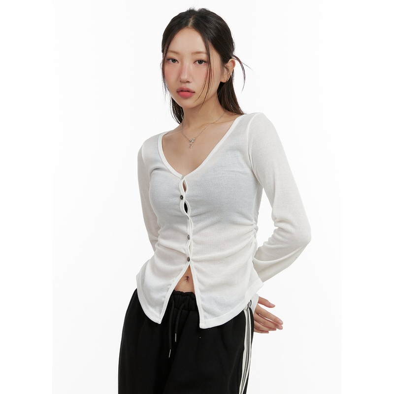 V-Neck Buttoned Top CL431|White|Black|S/M