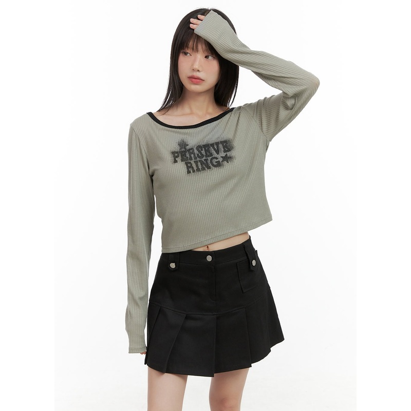 Boat Neck Lettering Crop Top CG427