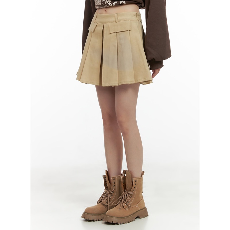 Box Pleated Mini Skirt CG427|Beige|Dark gray|Black|Light beige|S|M
