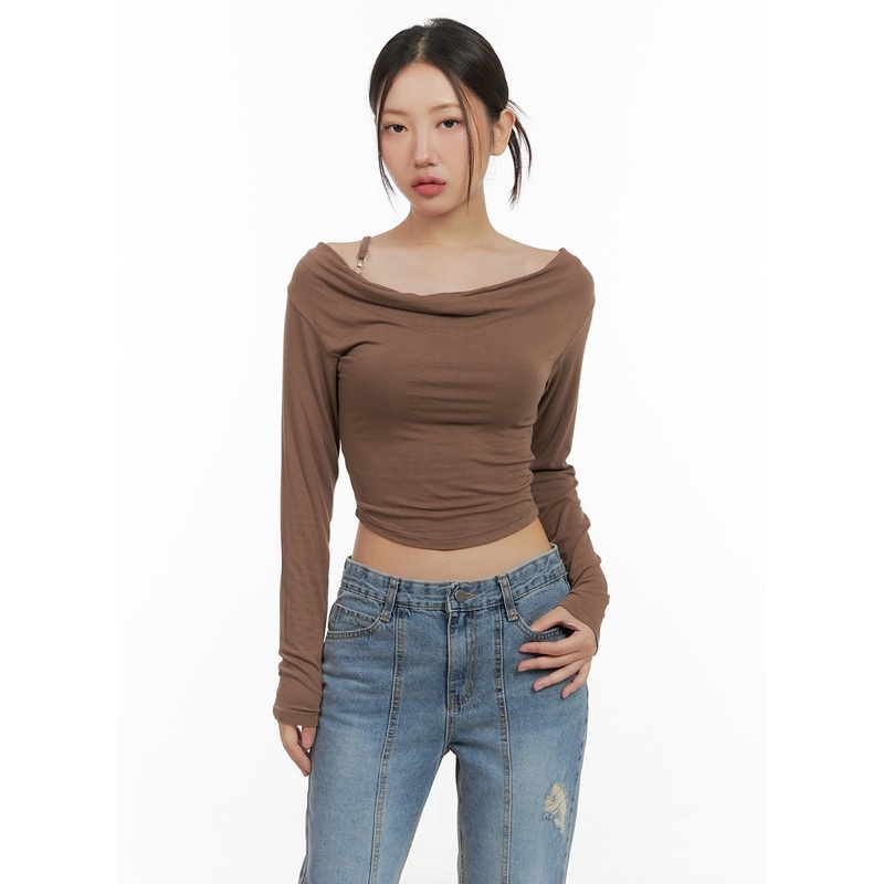 Buckle Shirred Off Shoulder Long Sleeve CG423