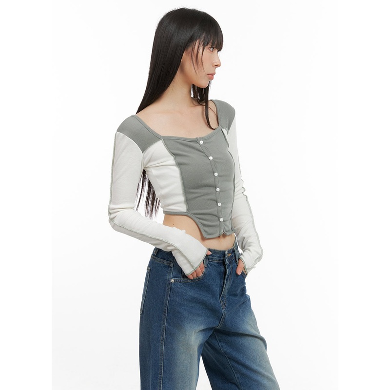 Contrasting Long Sleeve Crop Top CG420