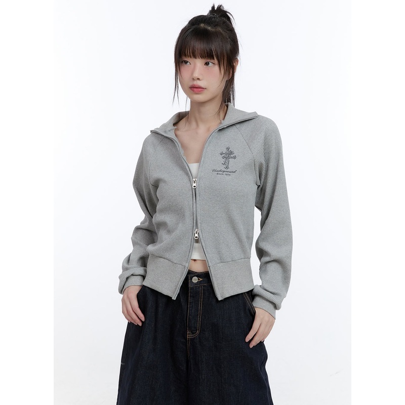 Cotton Two-Way Zip-Up Graphic Sweat Hoodie CG413