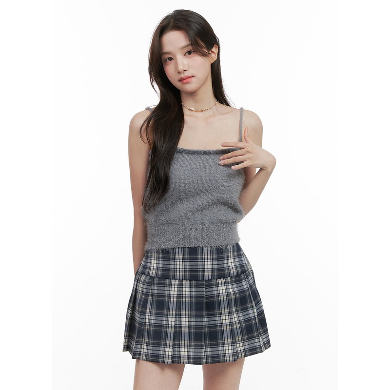 Fuzzy Knit Cami Top OG409|Gray|Black|Light beige|Blue|Pink|S/M