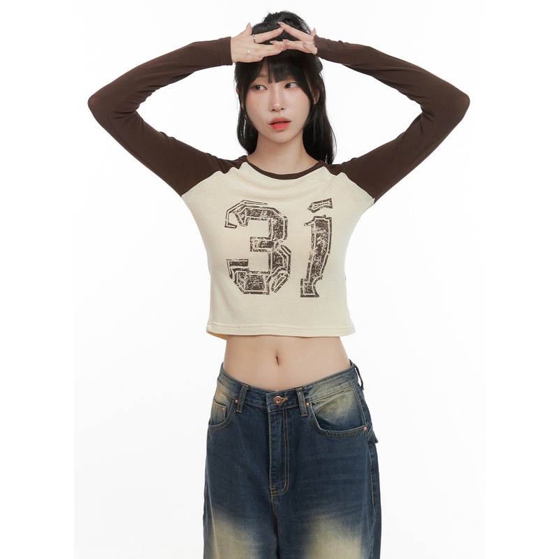 Graphic Raglan Long Sleeve Crop Tee CG421