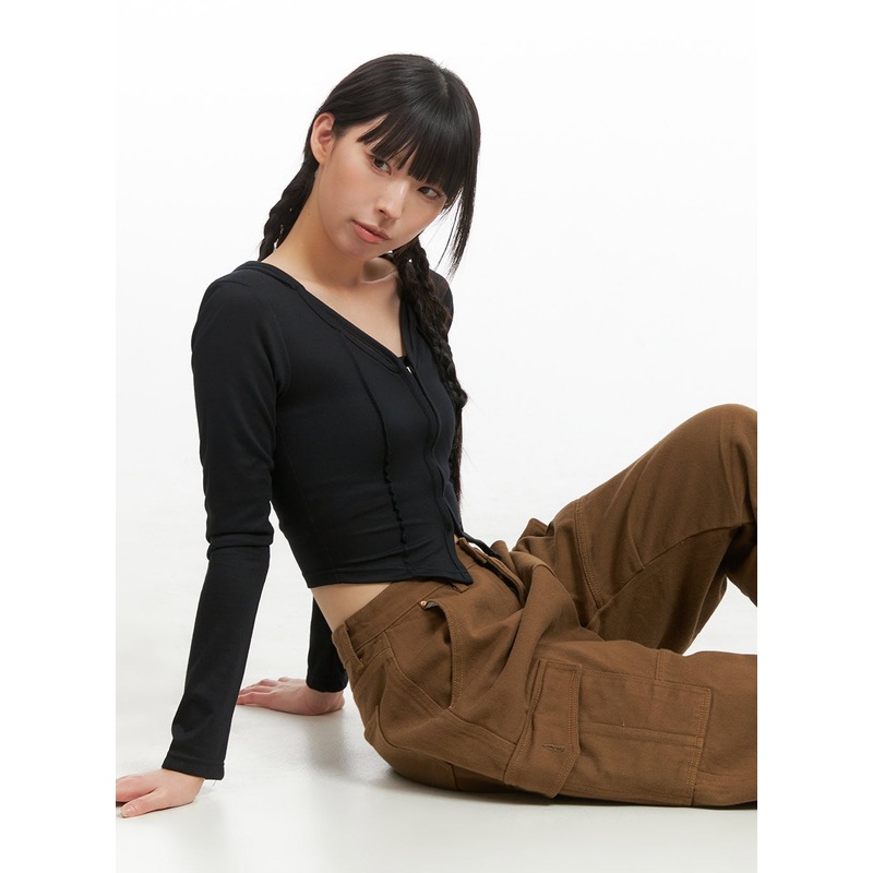 Hoodie Crop Top CG420|Black|Light beige|White|S/M