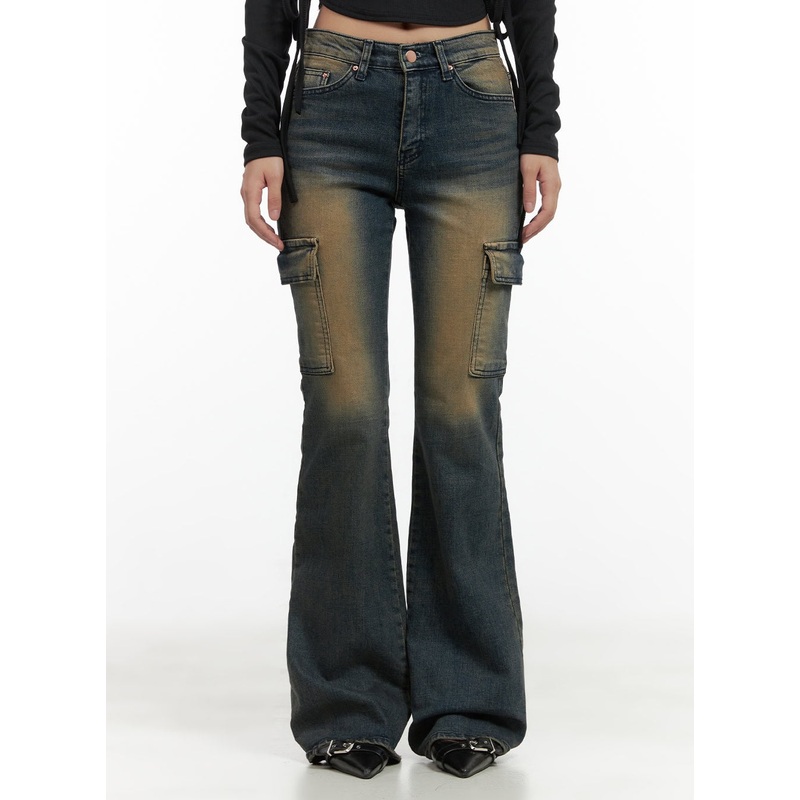 Jada Vintage Washed Pocket Slim Bootcut Jeans CG422