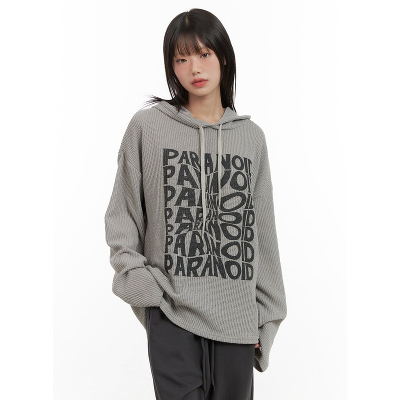 Knit Lettering Hoodie CG427|Gray|Black|Green|Purple|M/L