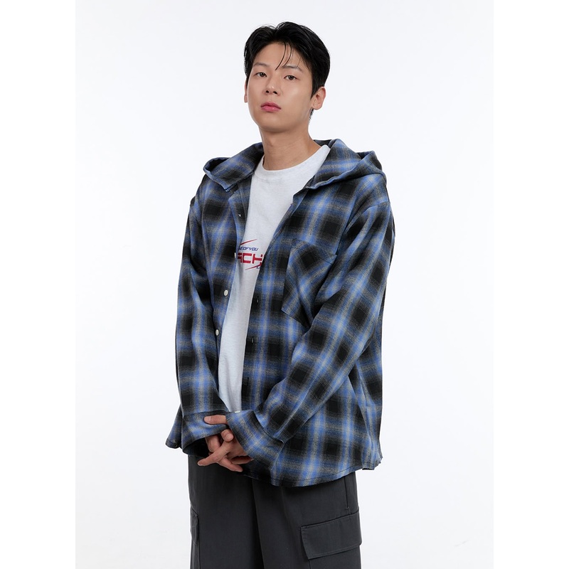 Men’s Checkered Hooded Cotton Shirt IG428