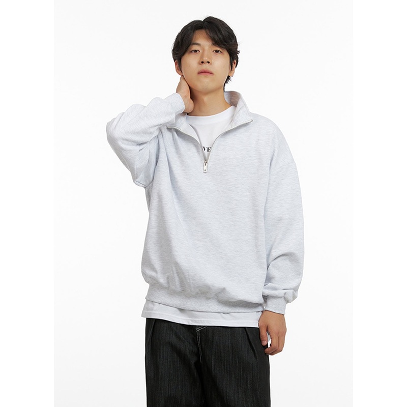 Men’s Cozy Zip-Up Solid Sweatshirt (White) IG409