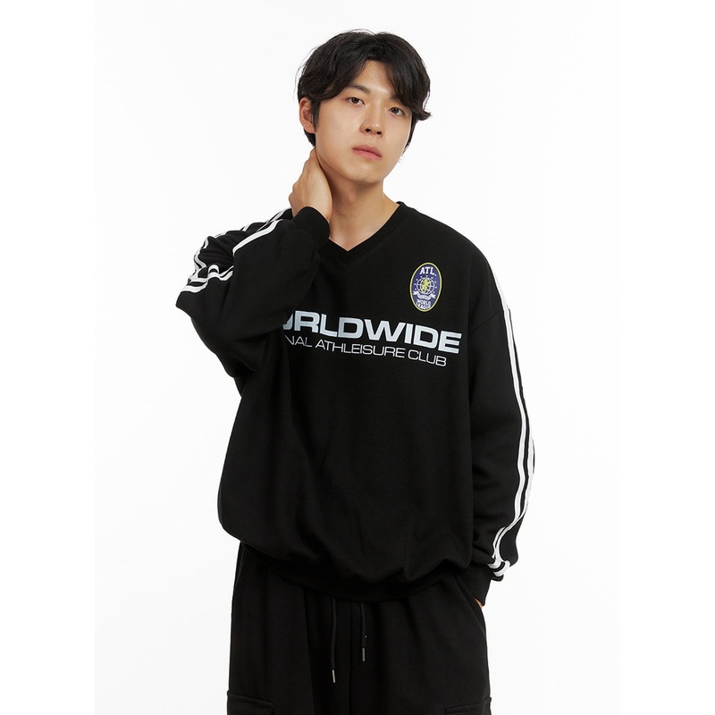 Men’s Graphic V-Neck Sweatshirt (Black) IG409