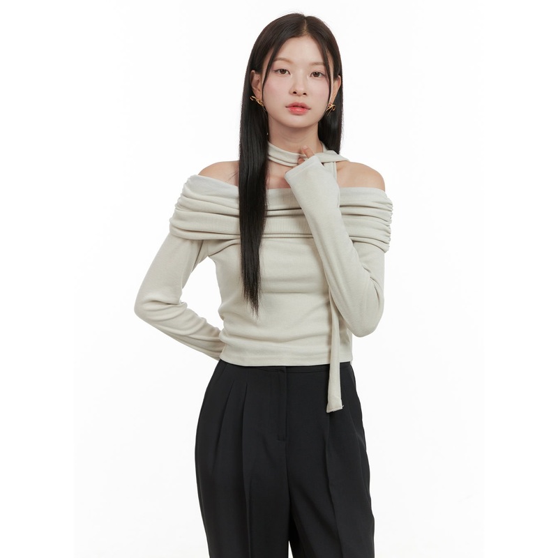 Off-Shoulder Crop Top with Scarf OG416