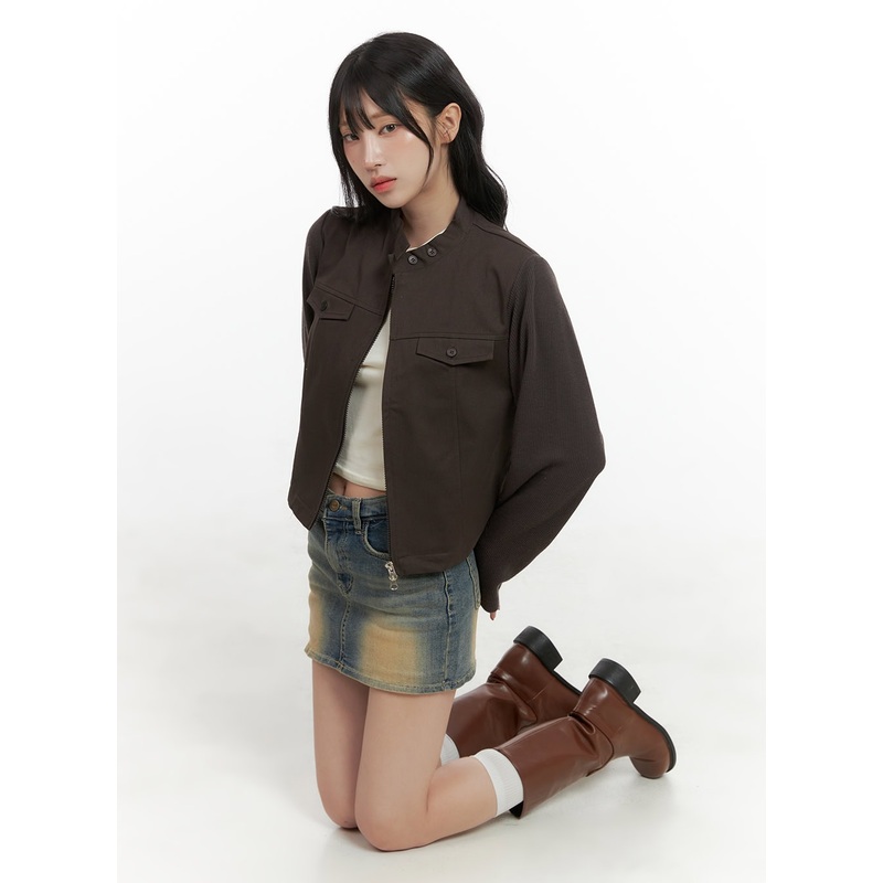 Pocket Zip-Up Solid Jacket CG421