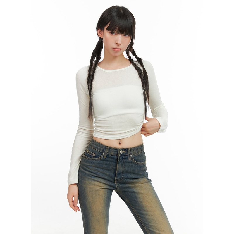 Rayon Sheer Crop Top CG419|Light yellow|Beige|Black|S/M