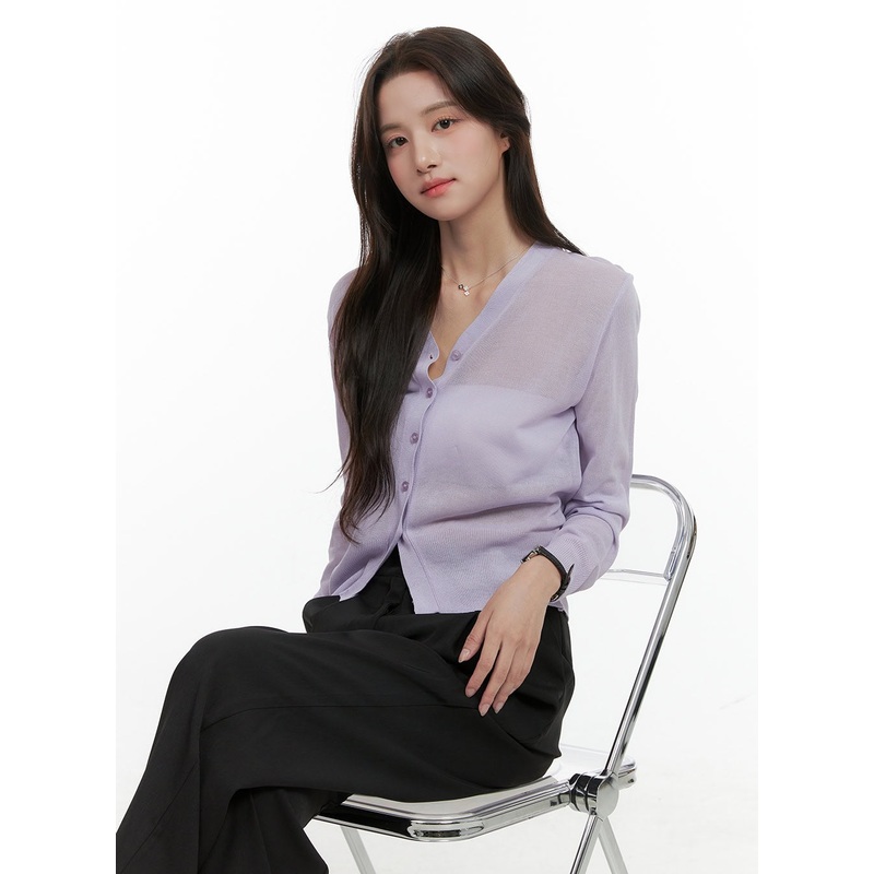 Sheer Chic Cardigan OG409|Purple|Black|White|S/M