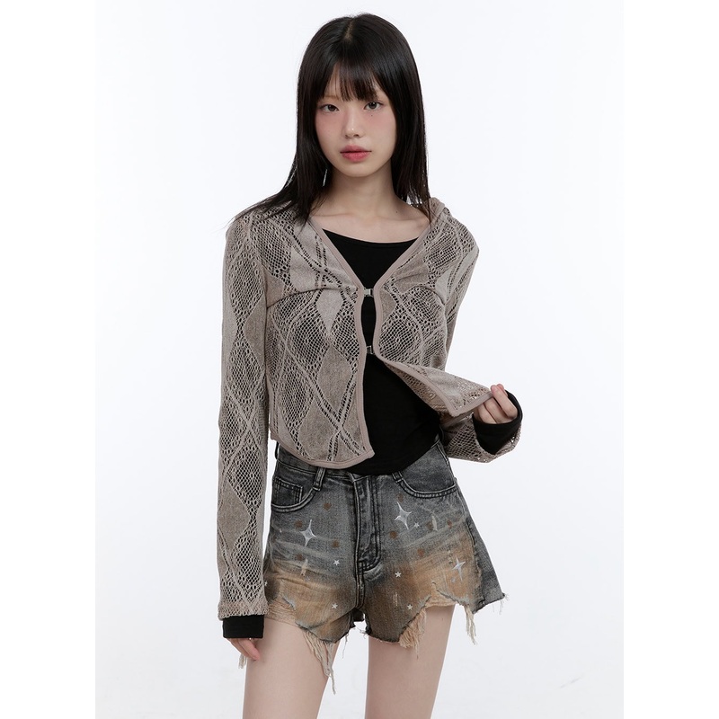 Sheer Lace Hook Hooded Cardigan CG413