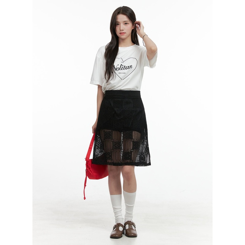 Sheer Patterned Midi Skirt OG412
