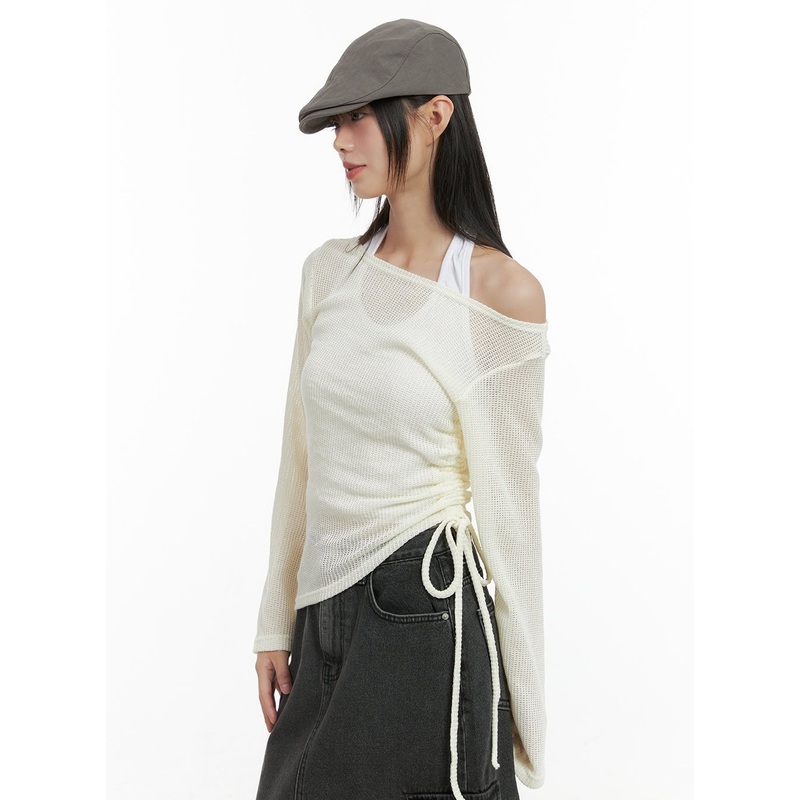 Shirred See-Through One Shoulder Top CG426