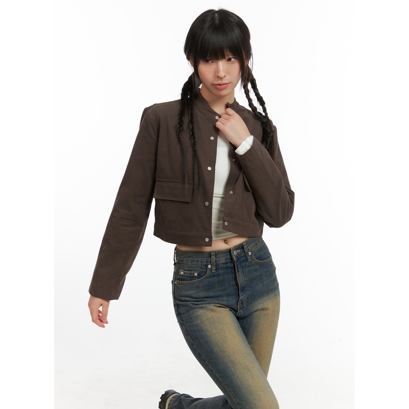 Solid Suede Crop Jacket CG419|Brown|Black|S/M
