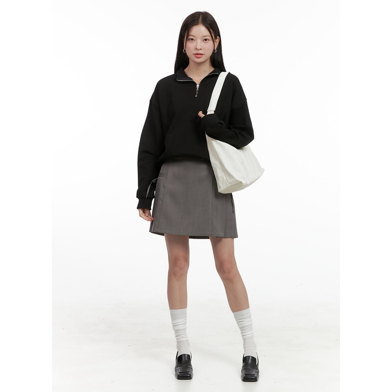 Strap Solid Mini Skirt OG416|Gray|Black|Beige|S/M