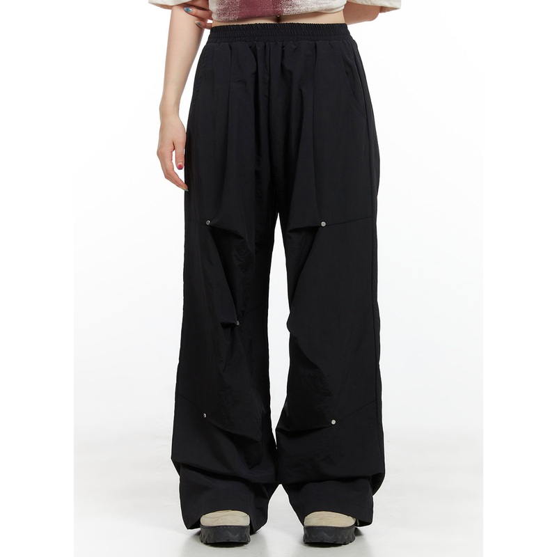 Stud Banded Nylon Wide Leg Pants CG409