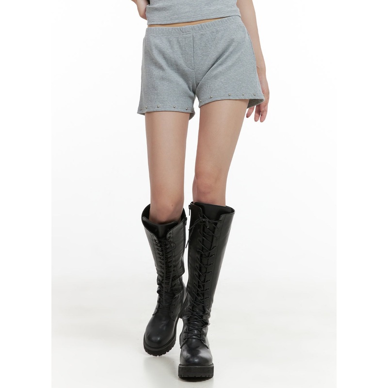 Studded Cotton Shorts CG420|Gray|White|S/M