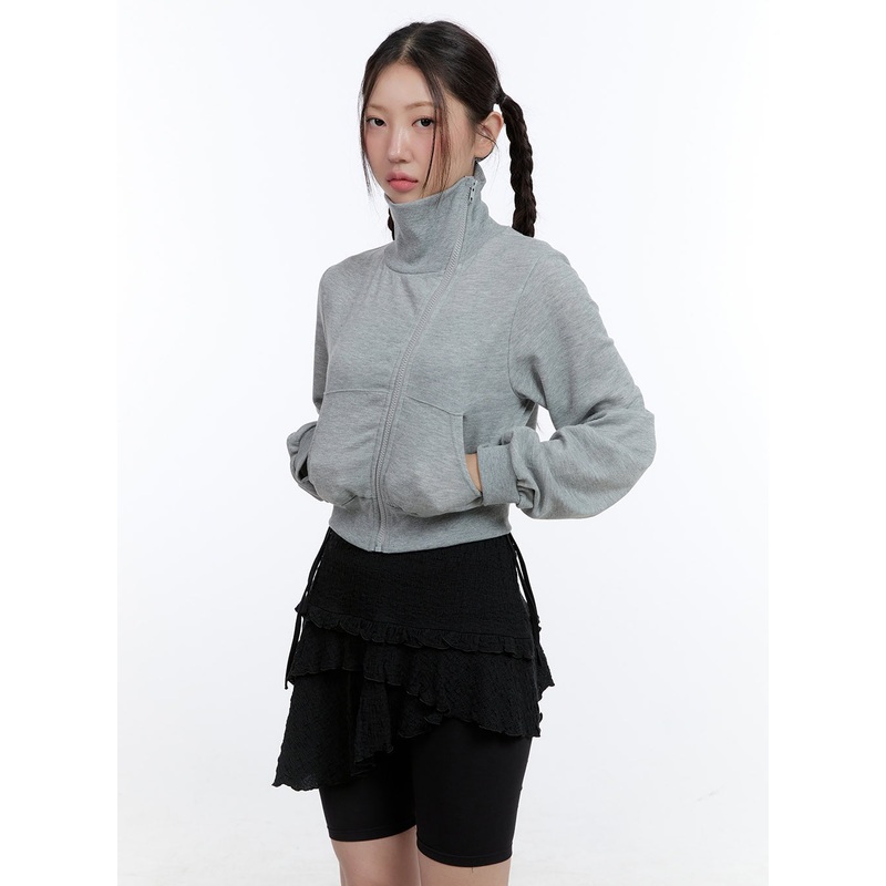 Turtleneck Zip-Up Crop Sweatshirt CG414