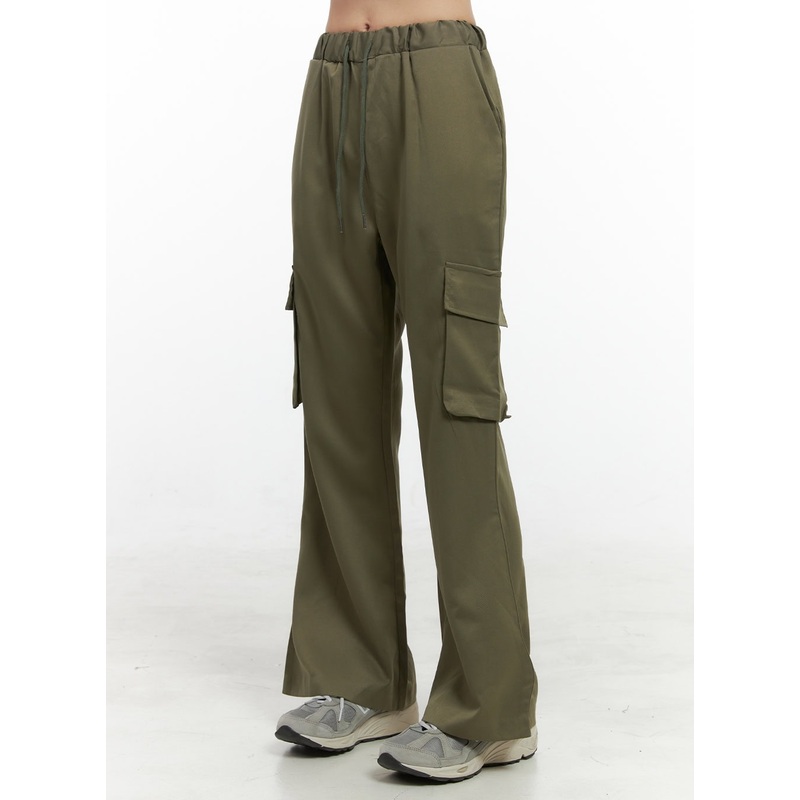 Banded Pocket Boot-Cut Cargo Pants OS410
