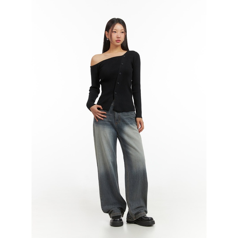 Cali Washed Baggy Denim IS402|Dark blue|S|M|L