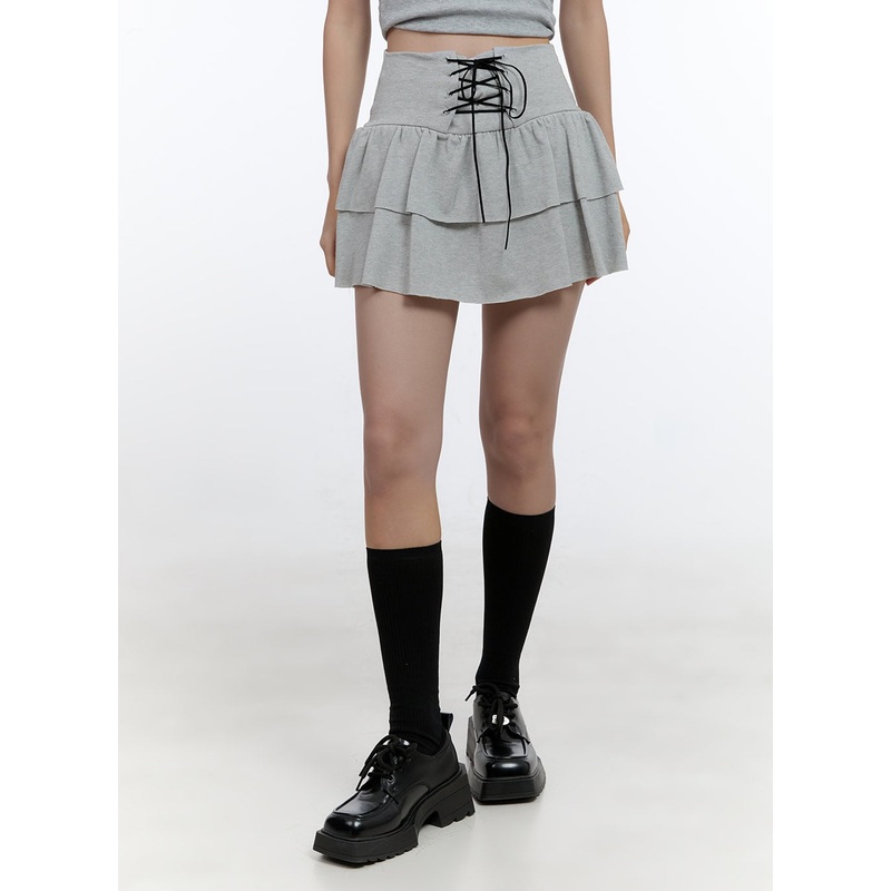 Charm Lace-Up Ruffle Mini Skirt CS406