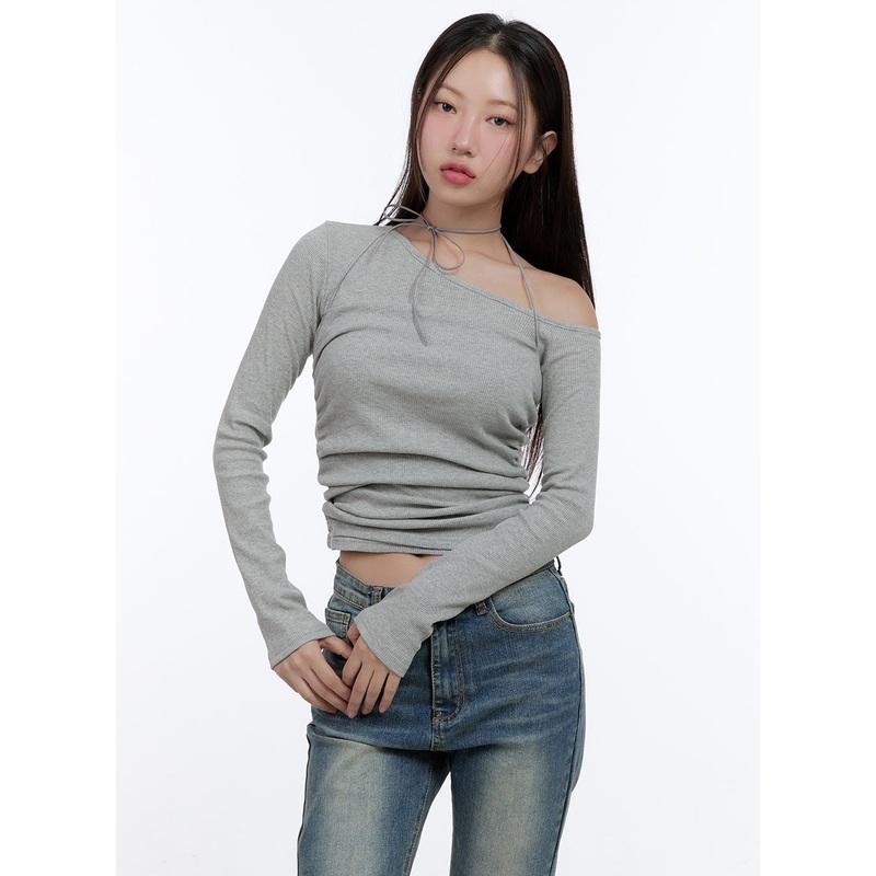 Chic Shirred One-Shoulder Top CS406